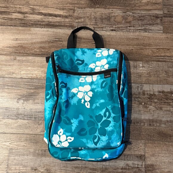 LL Bean Toiletry Bag Travel Hanging Bathroom Organizer Teal Blue Floral Aloha - Picture 2 of 9